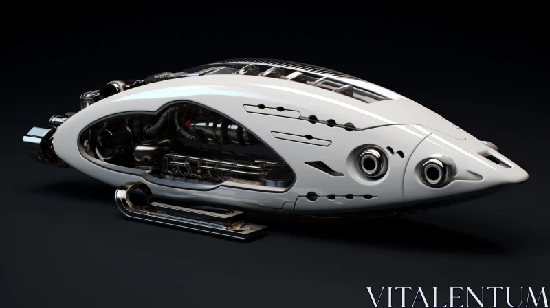AI ART Futuristic White Submarine 3D Rendering
