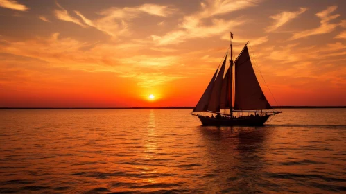 Golden Sunset Sailboat on Calm Waters