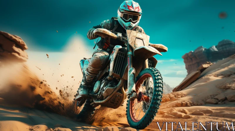 Man Riding Dirt Bike in Sandy Desert | Extreme Sport Adventure AI Image