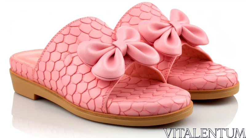 Pink Leather Slippers with Bow | Casual Women's Footwear AI Image