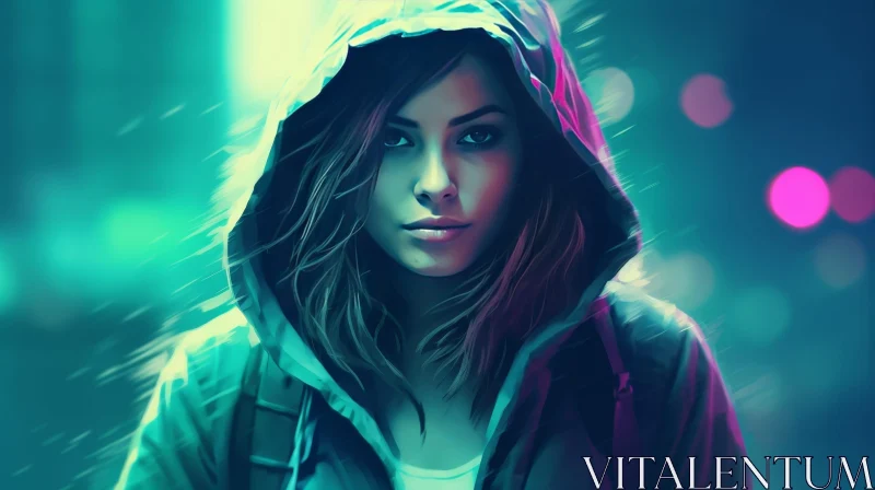 Serious Woman Portrait with Hood AI Image