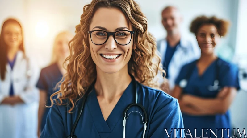 Smiling Female Doctor in Medical Team AI Image