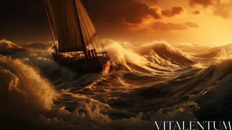 Stormy Sea Sailing Ship Painting AI Image