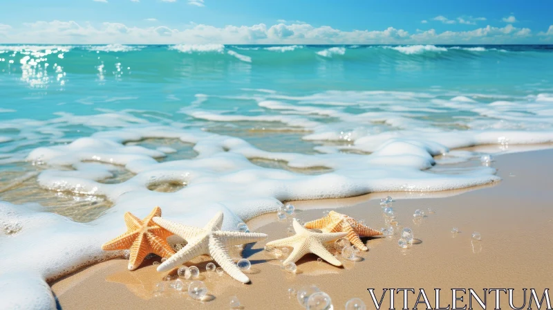 Tranquil Beach Scene with Starfish AI Image