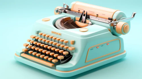 Vintage Typewriter 3D Rendering on Blue Background
