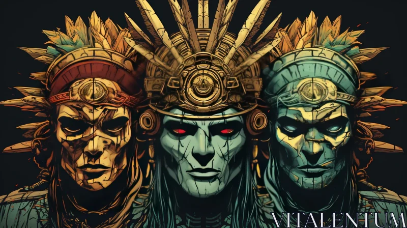 Ancient Aztec Warriors Painting - Mysterious Artwork AI Image