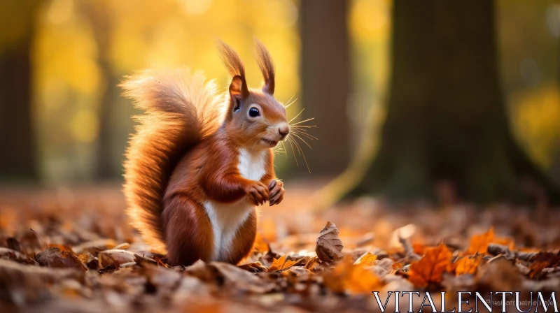 Curious Red Squirrel in Autumn Forest AI Image