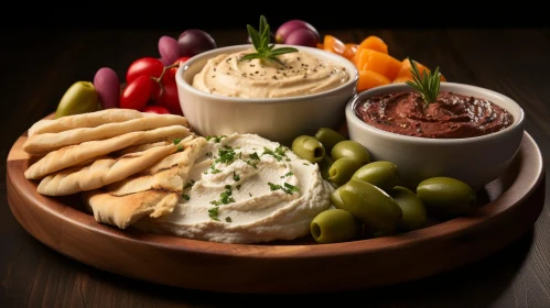 Delicious Food Platter with Hummus and Garnishes