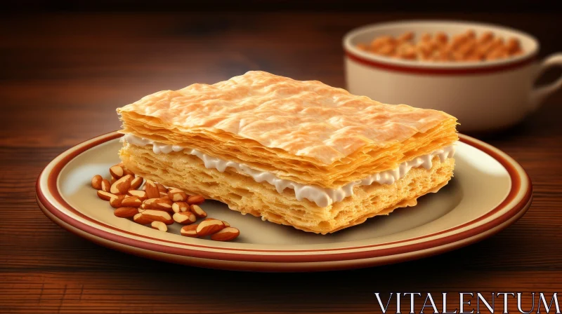 Delicious Puff Pastry Cake with Cream and Coffee AI Image
