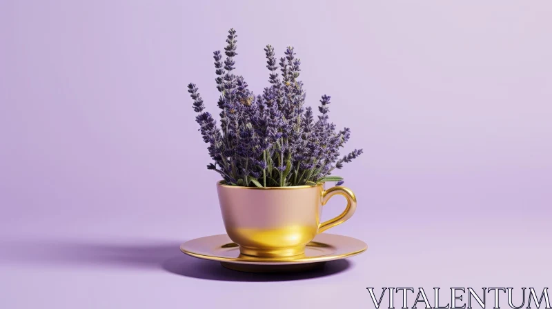 Elegant Lavender Flowers Cup on Purple Background AI Image