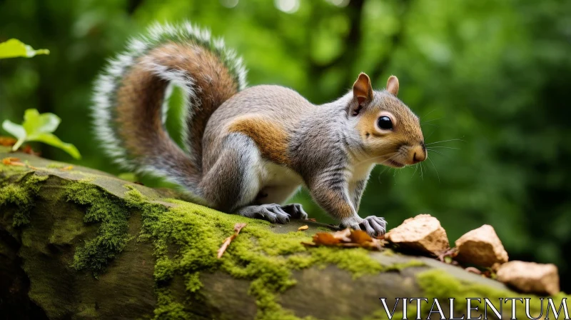 AI ART Gray and Brown Squirrel on Tree Branch