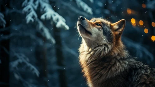 Majestic Wolf Portrait in Winter Forest