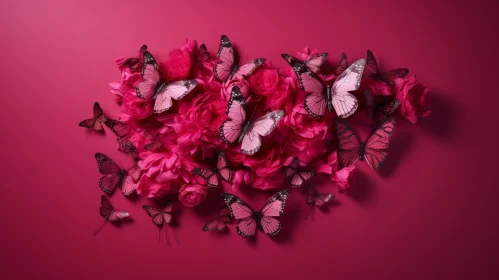 Pink Flowers and Butterflies Composition
