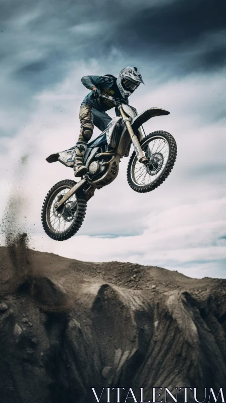 AI ART Thrilling Motocross Rider Jumping Over Sand Dune