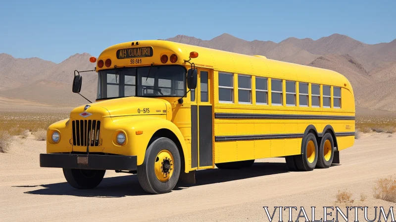 Abandoned Yellow School Bus in Desert Landscape AI Image
