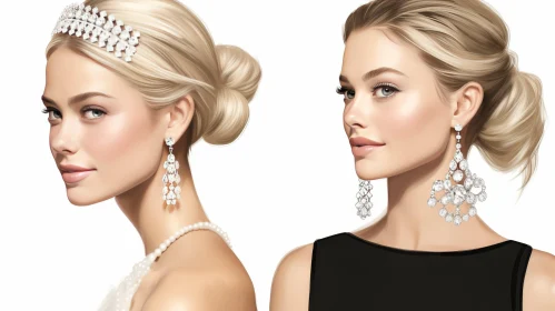 Elegant Women Portrait with Diamond Earrings