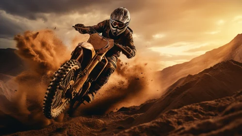 Extreme Sport: Dirt Bike Rider Jumping Over Sand Dune