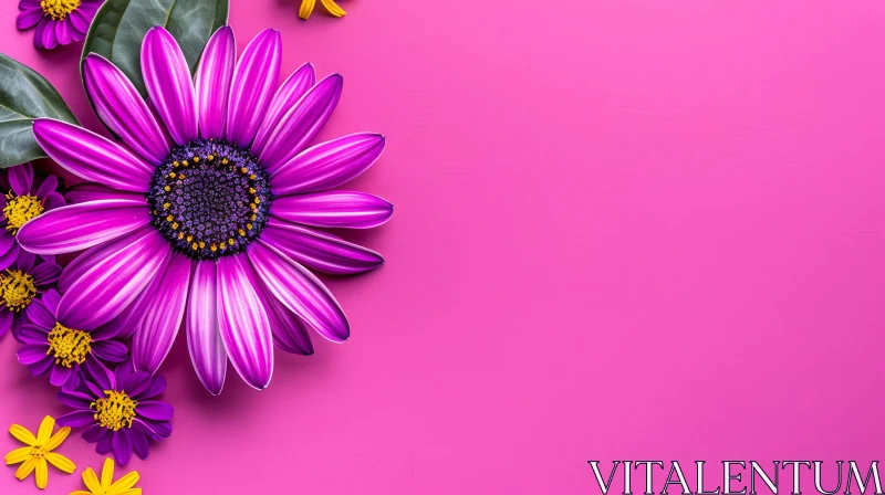 Purple Daisy Flower Close-up on Pink Background AI Image