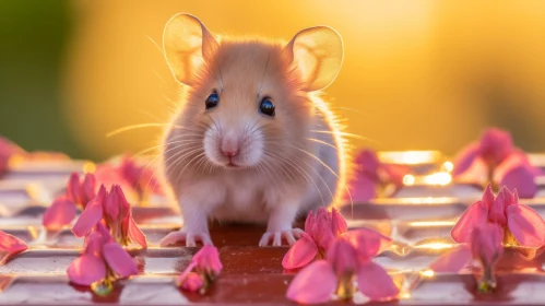 Adorable Mouse on Pink Flower