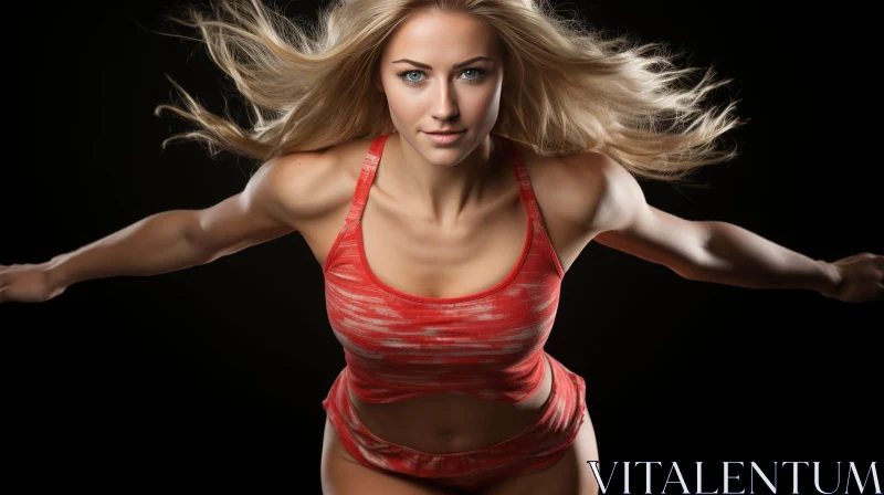 Athletic Woman Portrait in Red Sports Bra and Shorts AI Image