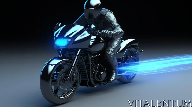 AI ART Futuristic Man on Black Motorcycle