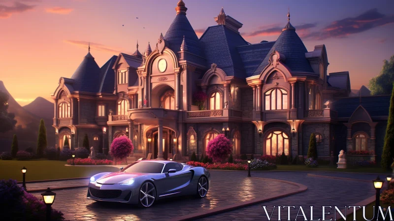 Luxurious Mansion at Sunset AI Image