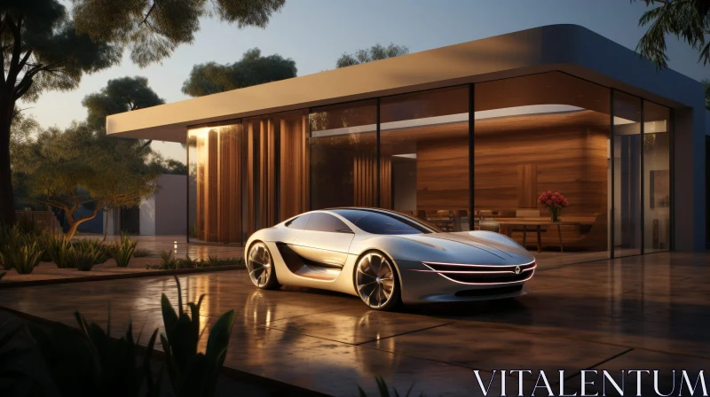 Luxury House with Electric Car at Sunset AI Image