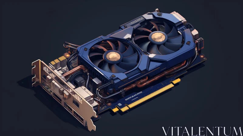 Modern Graphics Card with Cooling Fans in Blue and Gray AI Image