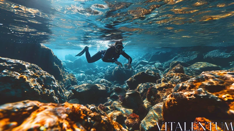 AI ART Female Scuba Diver Exploring Underwater World