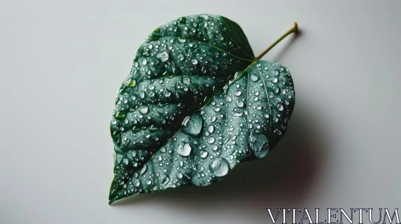 AI ART Green Leaf with Water Droplets Close-Up