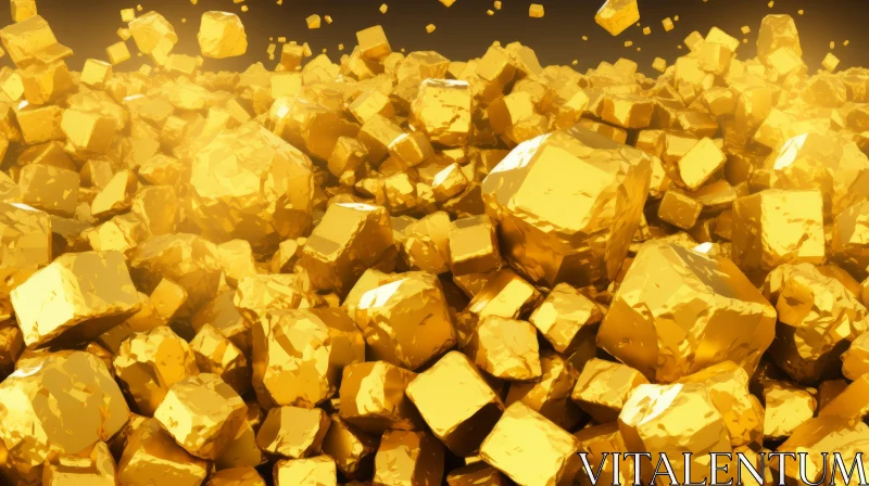 AI ART Luxurious Gold Nugget Heap - 3D Rendering