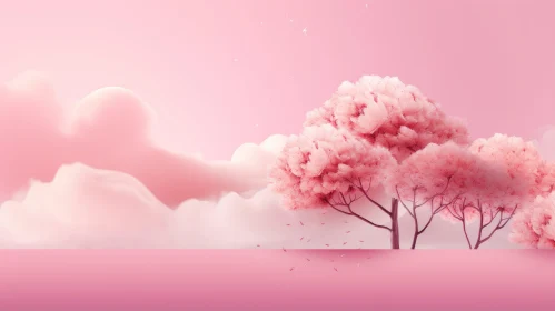 Pink Cherry Blossom Landscape: Serene Spring Scene