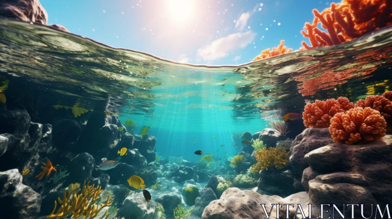 Serene Coral Reef Underwater Scene with Colorful Fish AI Image