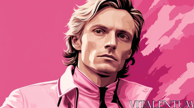 Serious Man Portrait in Pink Shirt AI Image