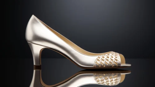 Stylish Silver High Heel Shoe on Reflective Surface