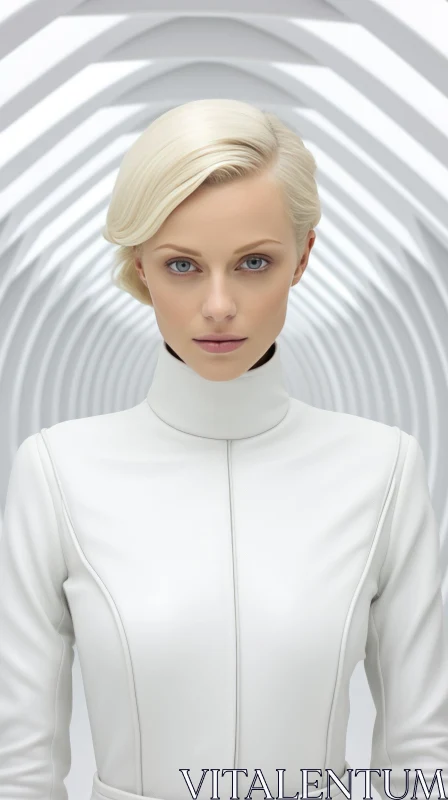 AI ART Young Blonde Woman in Futuristic Tunnel