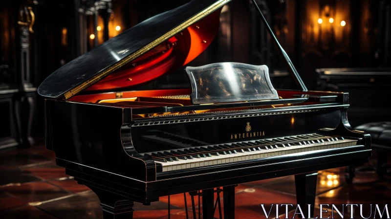 Elegant Black Grand Piano in Dimly Lit Room AI Image