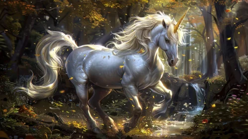 Enchanting Unicorn in Forest Painting