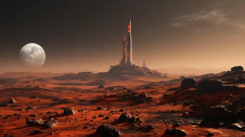 Exploration of Mars: Rocket Launch on Red Planet