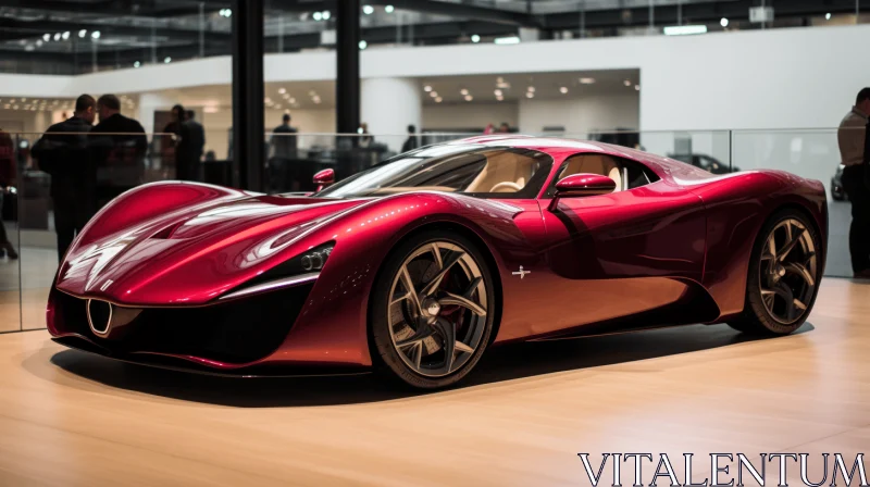 Luxurious Red Sports Car on Display | Vibrant Energy | Unpolished Authenticity AI Image