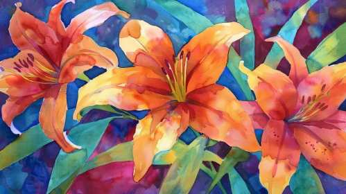 Orange Lilies Watercolor Painting - Vibrant Bloom Artwork