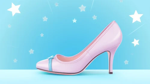 Pink High Heel Shoe on Blue Background | 3D Rendering