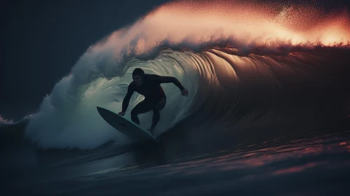Thrilling Surfing Adventure: Surfer Riding Powerful Wave