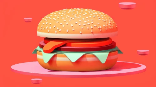 Whimsical 3D Hamburger Art on Pink Podium