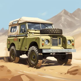 White Land Rover Driving Through the Desert - Realistic Brushwork Illustration