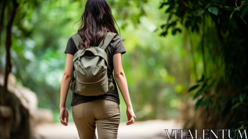 Young Woman Walking in Forest - Nature Hiking Trail Scene AI Image