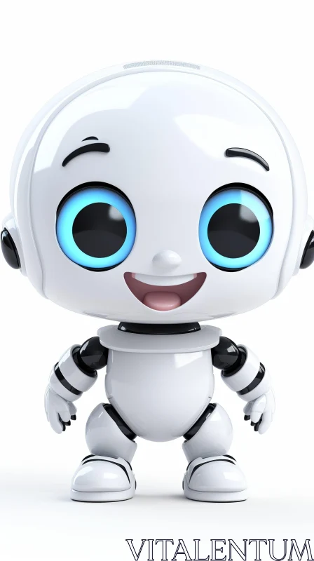 AI ART Cheerful White Robot with Blue Eyes | Reflective Material