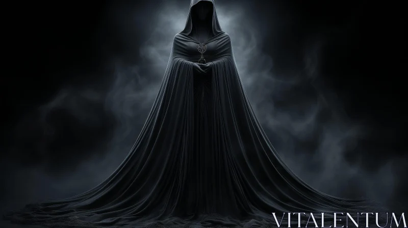 Dark Figure in Cloak with Skull Staff AI Image