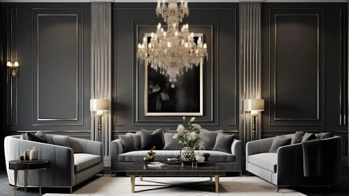 Elegant Living Room Decor with Chandelier and Flowers