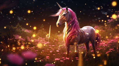 Enchanting Unicorn in Field of Flowers